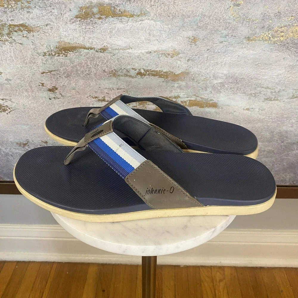 Johnnie-O Sandals Mens Size 12 Blue Striped Flip Flops Thong Comfort Casual